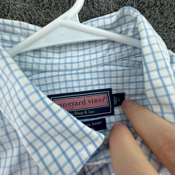 Vineyard Vines Long Sleeve Button Up Mens Slim Fit Whale Shirt Blue Check Large - Picture 9 of 16